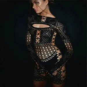 Women Fashion Sexy Hollow Perspective High Elastic Rompers