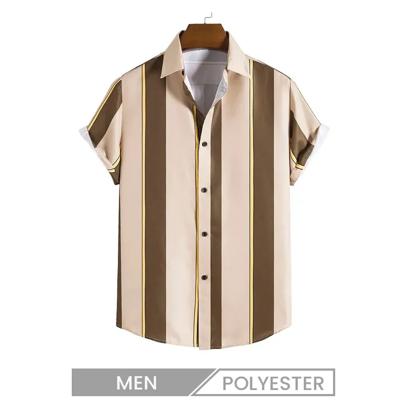 Custom Men Casual Stripe Print Short Sleeve Bowling Shirt
