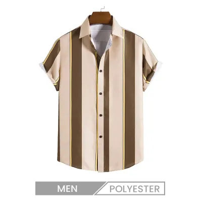 Custom Men Casual Stripe Print Short Sleeve Bowling Shirt
