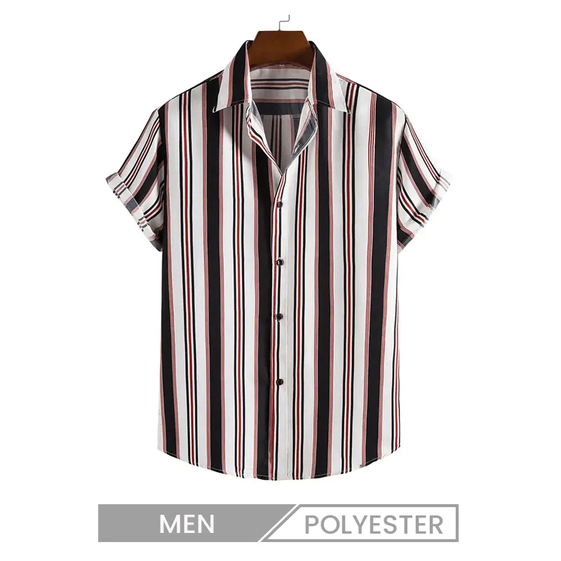 Custom Men Casual Stripe Print Short Sleeve Bowling Shirt