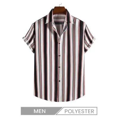 Custom Men Casual Stripe Print Short Sleeve Bowling Shirt