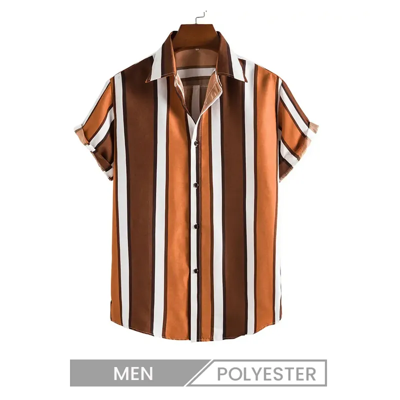 Custom Men Casual Stripe Print Short Sleeve Bowling Shirt