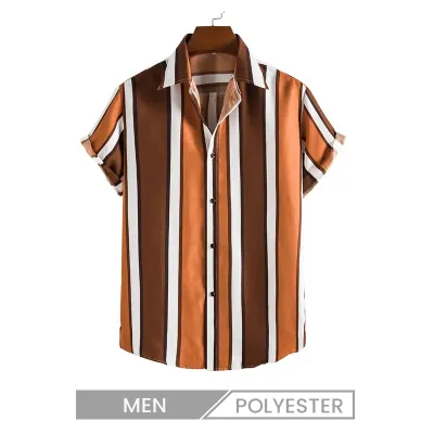 Custom Men Casual Stripe Print Short Sleeve Bowling Shirt