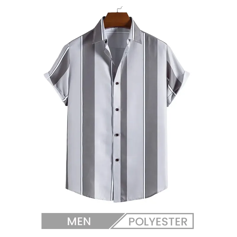 Custom Men Casual Stripe Print Short Sleeve Bowling Shirt