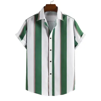 Custom Men Casual Stripe Print Short Sleeve Bowling Shirt