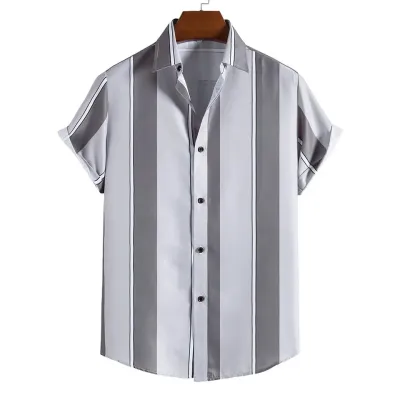 Custom Men Casual Stripe Print Short Sleeve Bowling Shirt