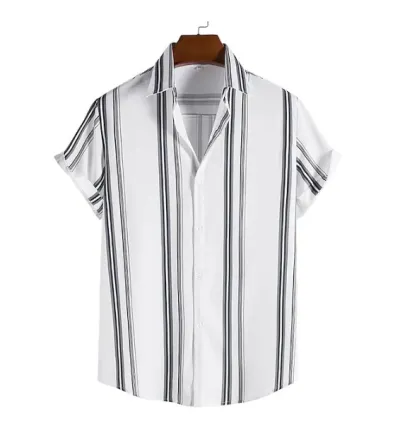 Custom Men Casual Stripe Print Short Sleeve Bowling Shirt