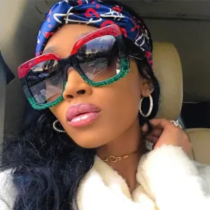 Women Fashion Glitter Box Sunglasses Square Frame PC AC