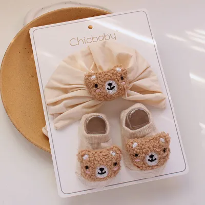 Newborn Casual Cute Cartoon Hat Socks Set Cotton Dome Fresh And Sweet
