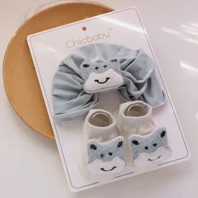 Newborn Casual Cute Cartoon Hat Socks Set Cotton Dome Fresh And Sweet