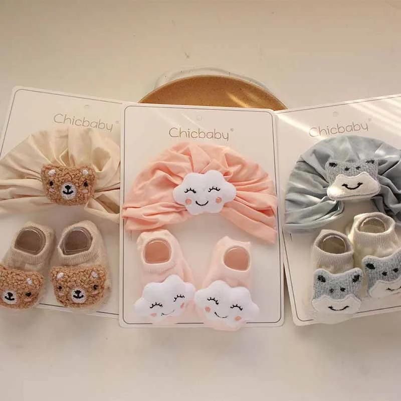 Newborn Casual Cute Cartoon Hat Socks Set Cotton Dome Fresh And Sweet