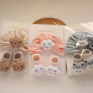 Newborn Casual Cute Cartoon Hat Socks Set Cotton Dome Fresh And Sweet