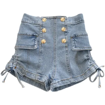 Kids Toddler Girls Fashion Casual High Waist Denim Shorts 90% Cotton