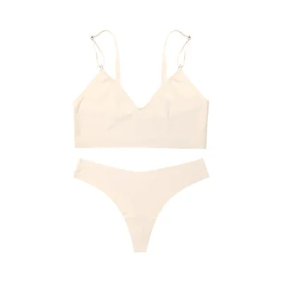 Women Simple Solid Color Gathering Bra Set with Ultra-Thin Mold Cup