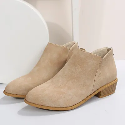 Women Fashion Plus Size British-Style Back Zipper Pointed Toe Ankle Boots