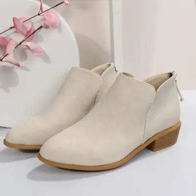 Women Fashion Plus Size British-Style Back Zipper Pointed Toe Ankle Boots