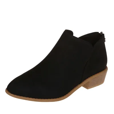 Women Fashion Plus Size British-Style Back Zipper Pointed Toe Ankle Boots