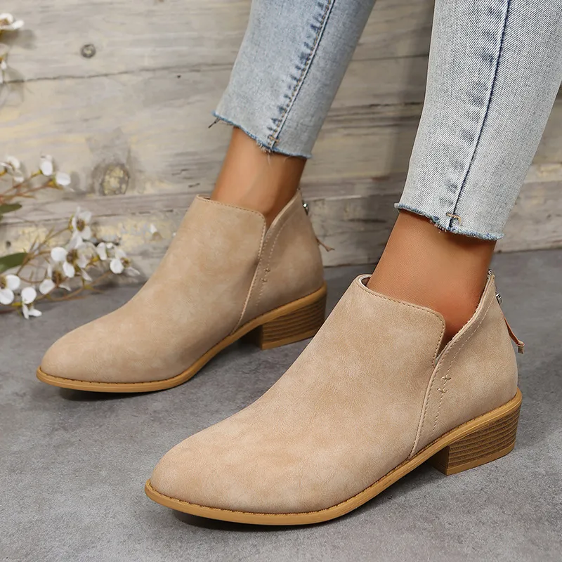Women Fashion Plus Size British-Style Back Zipper Pointed Toe Ankle Boots
