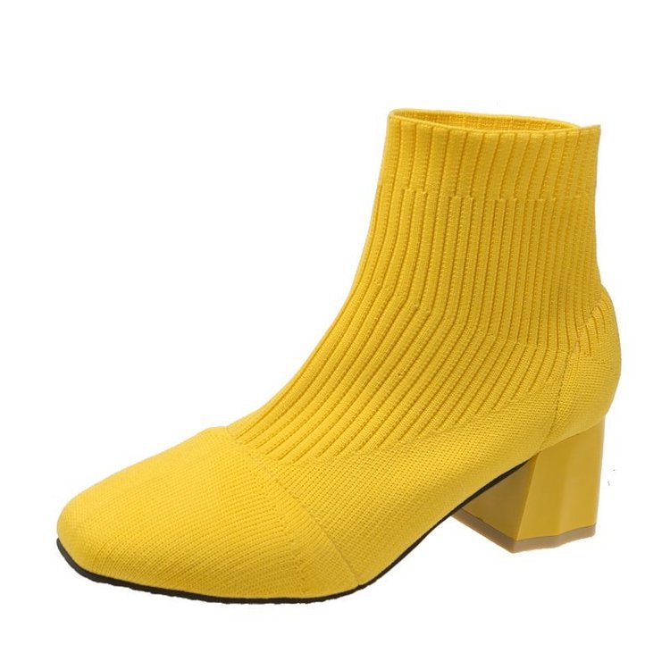 yellow イエロー　MAGNOLIA SHORT BOOTS Wholesale Women Fashion Solid Color Knitted Chunky Heel