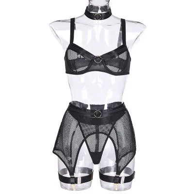 Women Sexy Solid Color Mesh Lingerie Set