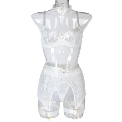 Women Sexy Solid Color Mesh Lingerie Set