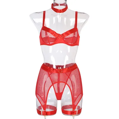 Women Sexy Solid Color Mesh Lingerie Set