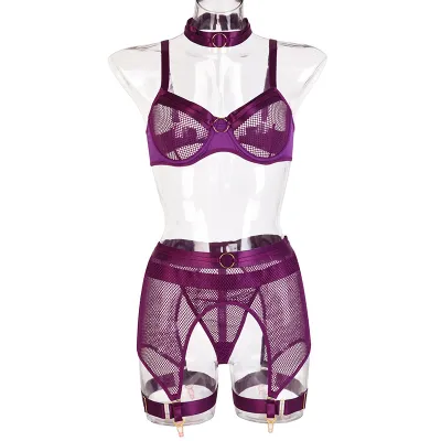 Women Sexy Solid Color Mesh Lingerie Set