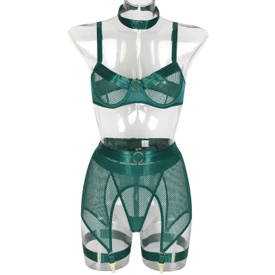 Women Sexy Solid Color Mesh Lingerie Set