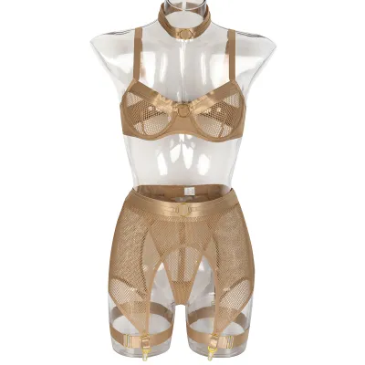 Women Sexy Solid Color Mesh Lingerie Set