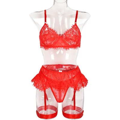 Women Sexy Solid Color Lace Edge Bra Set