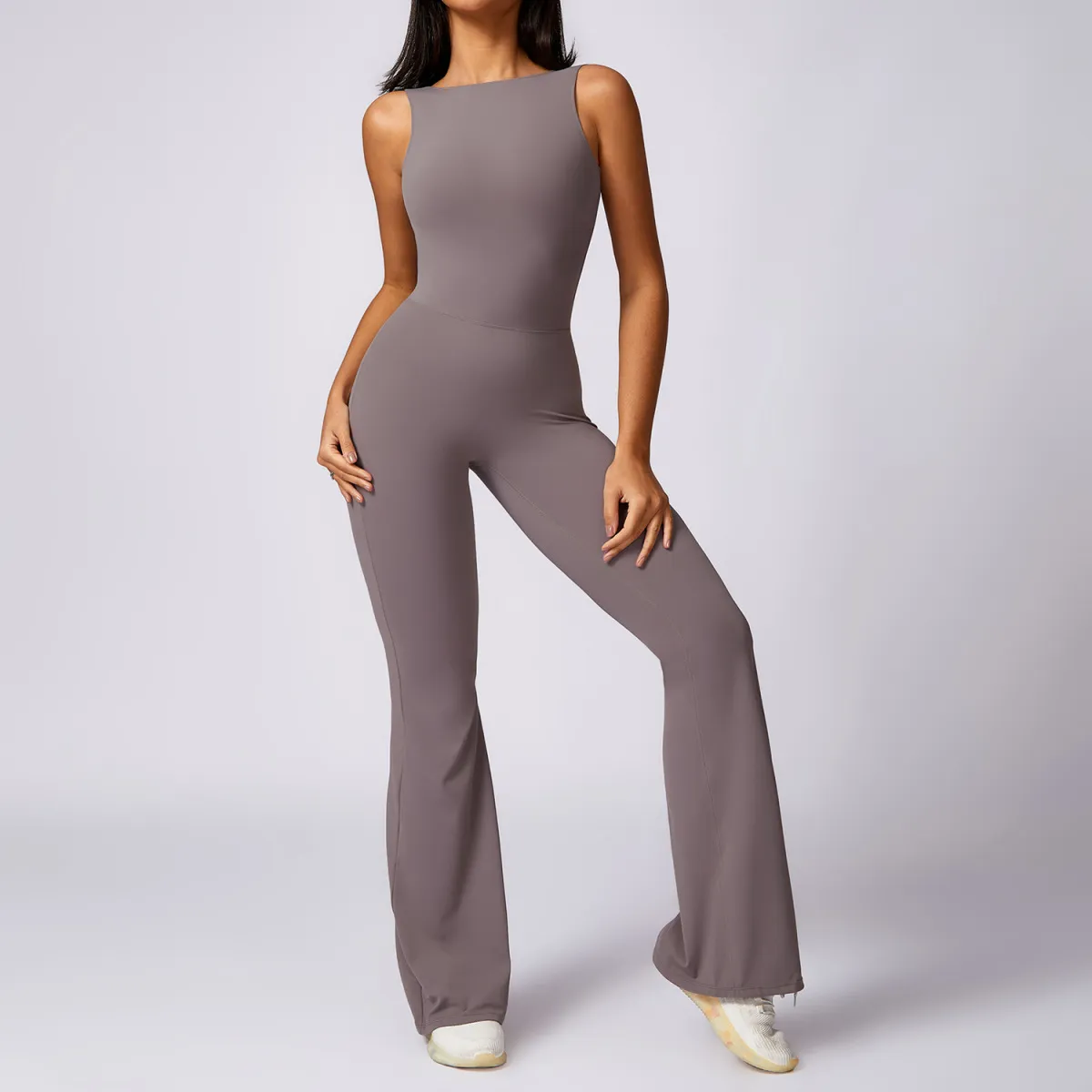 Women Yoga Fashion Solid Color Backless Sleeveless Sports Jumpsuit