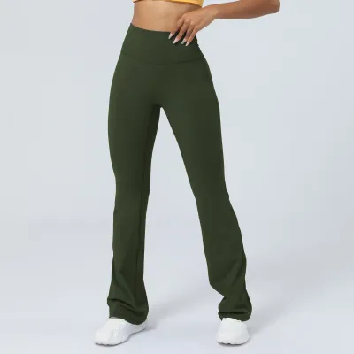Women High Waist Flared Leggings Solid Color Sports Bottoms