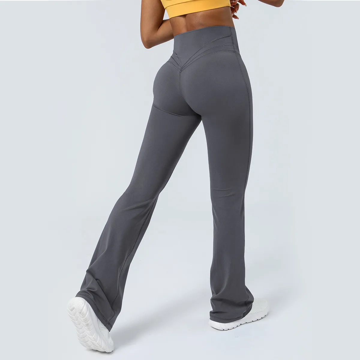 Women High Waist Flared Leggings Solid Color Sports Bottoms