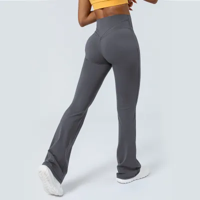Leggings deportivos de cintura alta y acampanados para mujer, color liso.