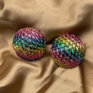Women Fashion Creative Ball Multicolor Glass Full Diamond Earrings