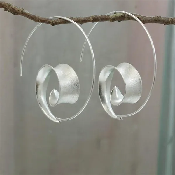 Women Fashion Creative Round Spiral Leaf Vintage Alloy Drop Earrings