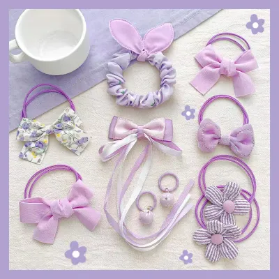 Kids Girls Cute Sweet Bow Flower Fabric Hair Rings Accessories