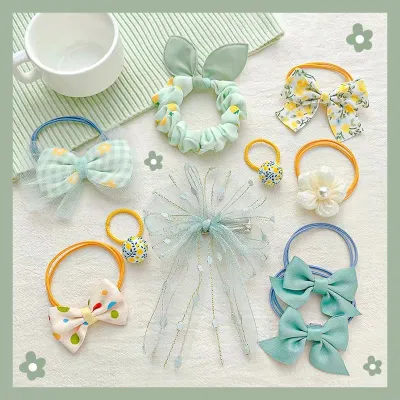 Kids Girls Cute Sweet Bow Flower Fabric Hair Rings Accessories