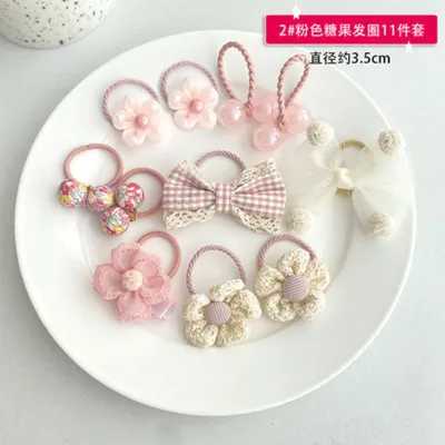 Kids Girls Cute Sweet Bow Flower Fabric Hair Rings Accessories