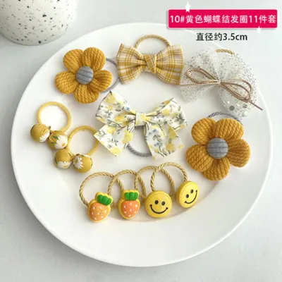 Kids Girls Cute Sweet Bow Flower Fabric Hair Rings Accessories