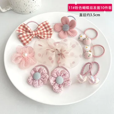 Kids Girls Cute Sweet Bow Flower Fabric Hair Rings Accessories