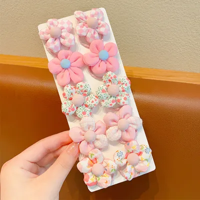 Kids Girls Cute Sweet Bow Flower Fabric Hair Rings Accessories