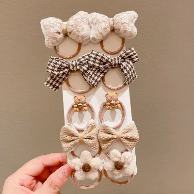 Kids Girls Cute Sweet Bow Flower Fabric Hair Rings Accessories