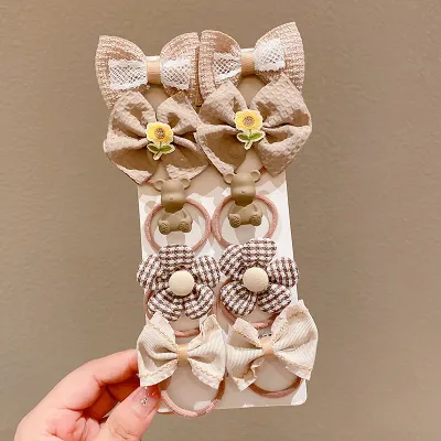 Kids Girls Cute Sweet Bow Flower Fabric Hair Rings Accessories