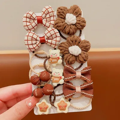 Kids Girls Cute Sweet Bow Flower Fabric Hair Rings Accessories
