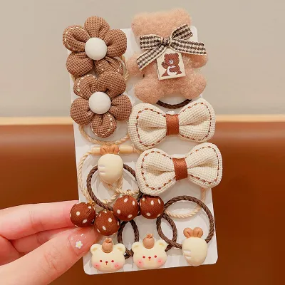 Kids Girls Cute Sweet Bow Flower Fabric Hair Rings Accessories