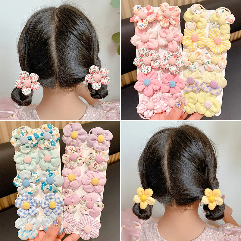 Kids Girls Cute Sweet Bow Flower Fabric Hair Rings Accessories