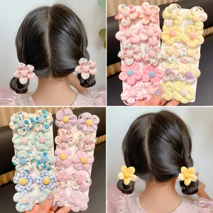 Kids Girls Cute Sweet Bow Flower Fabric Hair Rings Accessories