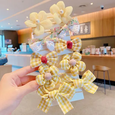 Kids Girls Cute Sweet Bow Flower Fabric Hair Ties
