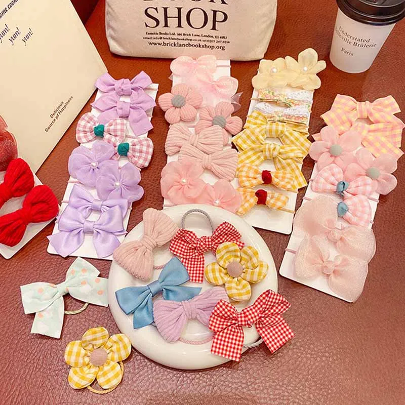 Kids Girls Cute Sweet Bow Flower Fabric Hair Ties